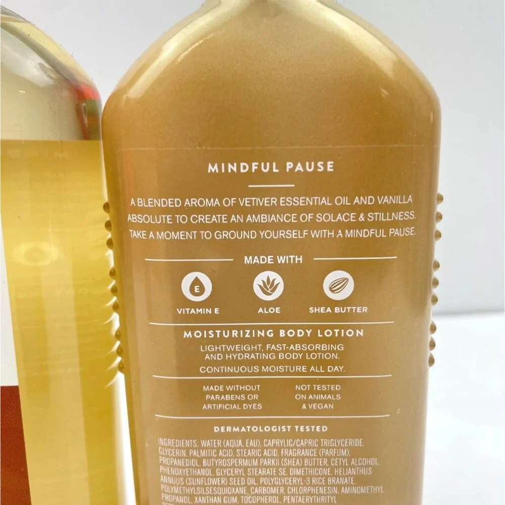 Bath & Body Works Aroma MINDFUL PAUSE VETIVER & VANILLA Body Wash & Lotion Set